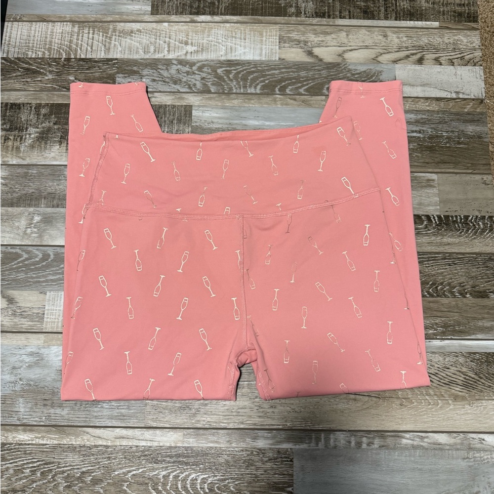 Beyond Yoga Gold Metallic Champagne Flute Leggings Pale Pink Sz XXL